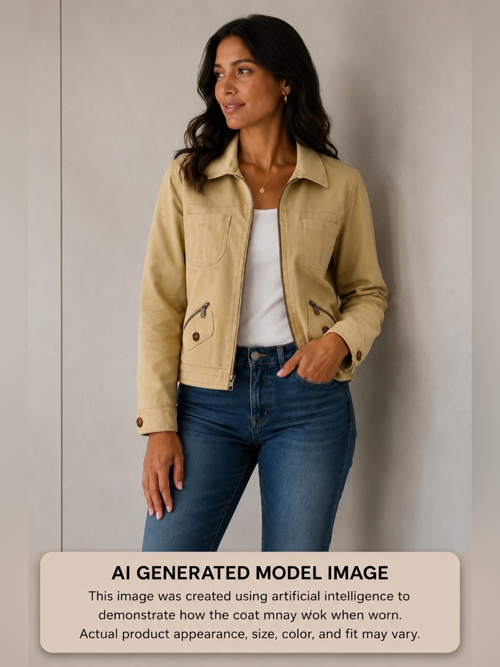 Ideology Womens Wheat Large Jacket Zip Front & Zip Pockes